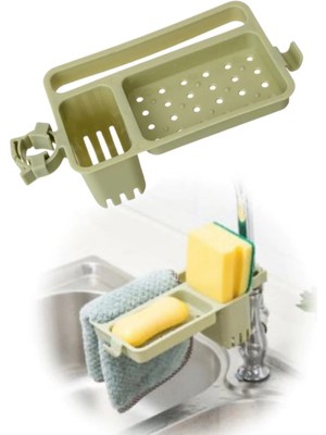 Mikasso Musluğa Takılan Sünger Havlu Askılı Sabun Hazneli Mutfak Banyo Lavabo Düzenleyici Organizer Ekru