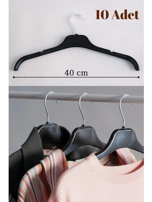 Mikasso 10'lu Askı Siyah Plastik - Gömlek, Tişört, Pantolon, Tunik ve Bluz Askısı Plastik Gri Tr