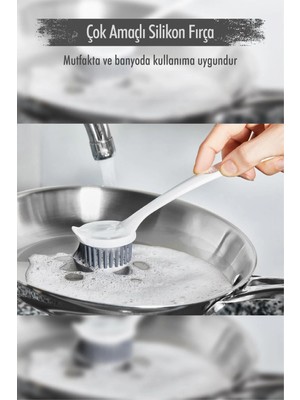 Mikasso Çok Amaçlı Silikon Bulaşık Yıkama & Lavabo Temizleme & Mutfak Tezgahı Temizleme Fırçası Akrilik Çok