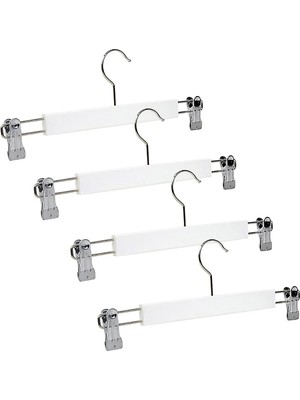 Mikasso 4 Adet Ahşap Beyaz Mandallı Askı Pantolon Etek Askısı Plastik Beyaz Tr