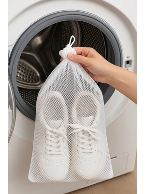 Mikasso 3’lü Set Ayakkabı Yıkama Filesi 35X55 cm Ağzı Büzgülü Çamaşır Makinesi Koruma Filesi Tr