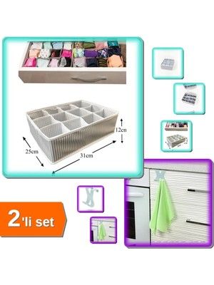 Mikasso 12 Bölmeli Düzenli Çekmece Düzenleyici + Dolap Kapağı ve Çekmece Üstü Havlu Askısı - 2li Set L8U6D0