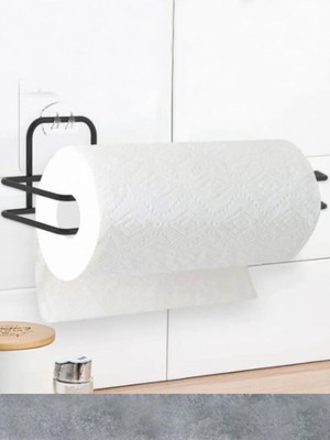 Mikasso Kendiliğinden Yapışkanlı Krom Paslanmaz Metal Havlu Kağıtlık Aparatı Siyah