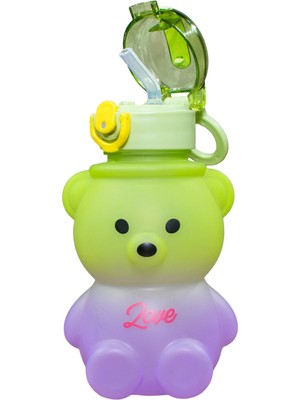 Mikasso Ayıcık Desenli 800 ml Su Matarası | Bpa Içermez | Okul ve Spor Için Suluk Sticker Hediyeli Mor Plast