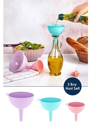 Mikasso Pratik Servis 3 Boy Huni Seti Zeytinyağı Huni Sıvı (Yağ, Süt, Su, Vs.) Aktarım Hunisi Plastik