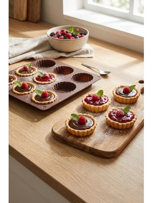 Mikasso Silikon Tartolet Kek Kalıbı 9 Gözlü – 24,5 x 24,5 cm | Mini Tart & Tatlı Kalıbı Silikon Gri
