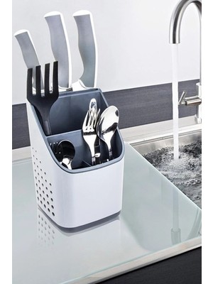 Mikasso Tezgah Üstü Dekoratif Kaşıklık 4 Bölmeli Ayrılabilir Plastik Beyaz