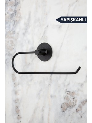 Mikasso Yapışkanlı Siyah Kağıt Rulo Havluluk, Peçetelik, Yapışkanlı Tasarım, Banyo Askısı Ring Serisi Siyah