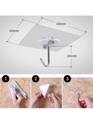 Mikasso 3 Adet Şeffaf Güçlü Kendinden Yapışkanlı Kapı Duvar Askısı Kanca Plastik Turuncu