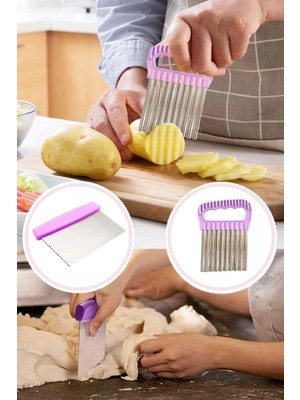 Mikasso Hamur Kesme Spatulası & Patates Cips Kesici Çelik Mor