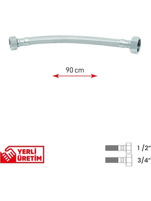 Mikasso Paslanmaz Çelik Flex Hortum 1/2 - 3/4 Kombi ve Tesisat Bağlantı Hortumu 60 cm