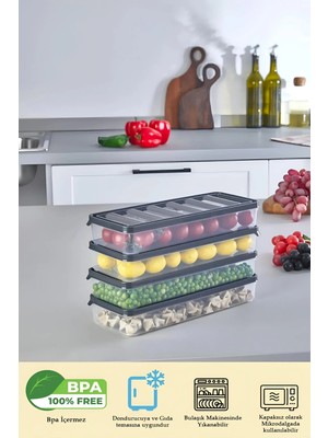 Mikasso 4'lü Antrasit Saklama Kabı Seti, Mikrodalga ve Derin Dondurucuya Uygun, Buzluk Organizeri, 4X1000 ml