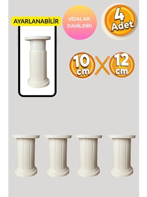 Mikasso Plastik Baza Koltuk Kanepe Robot Süpürge Için Yatak Ayağı 10X12 cm - 4 Adet Beyaz