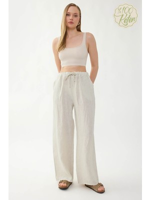 Vitrin %100 Keten Beli Ip Bağlamalı Geniş Paça Pantolon