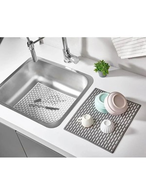 Mikasso Tezgah Üstü Bulaşıklık, Lavabo Içi Mat Bulaşık Kurutmalık Silikon Beyaz