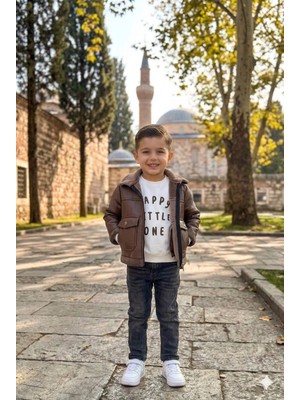 Vavbaby Erkek Çocuk Kahverengi Kürklü Içi Yünlü Deri Mont 3 Lü Takım