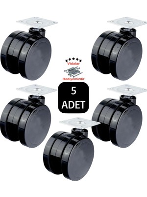 Mikasso Döner Tablalı 65'lik Siyah Masa Dolap Sehpa Raf Ofis Tekeri 5 Adet