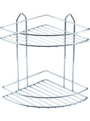 Mikasso Paslanmaz Krom 2li Banyo Köşeliği Şampuanlık Köşelik Banyo Rafı Metal Siyah