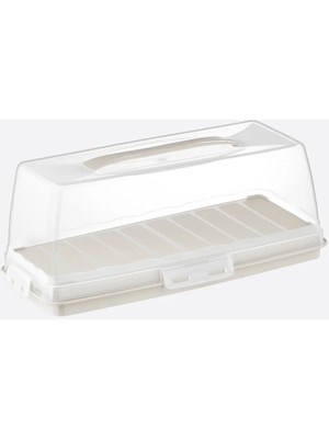 Mikasso Kilitli Dikdörtgen Baton Kek Fanusu 37CM Plastik Krem