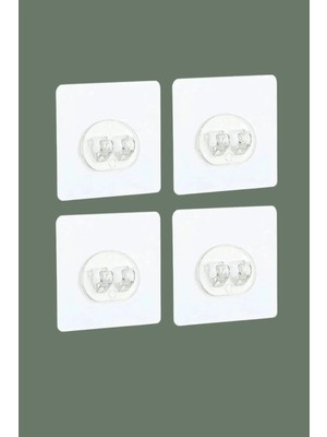 Mikasso 4 Adet 7x7 cm Şeffaf Yapışkanlı Banyo Askısı, 4'lü Banyo Düzenleyici Sticker Beyaz