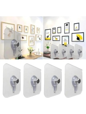 Mikasso 4 Adet Güçlü Yapışkınlı Pinli Delgisiz Vidalı Tırnak Kanca Duvar Askısı Raf Tablo Elbise Askısı Plas