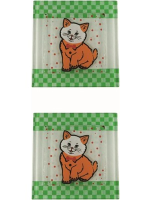 Mikasso Cam Banyo Gider Kapak Süsü 2 Adet Cam Gider Kapağı 10X10 cm Kedi