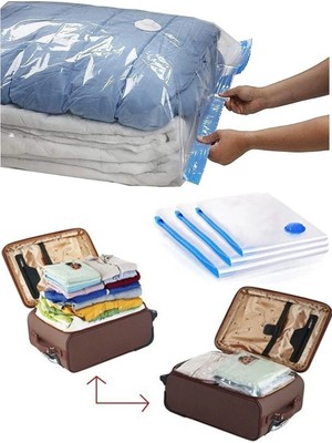 Mikasso Vakumlu Saklama Torbası 2li Set (55X90) Defalarca Kullanım Seyahat Bavullarına Uygun Plastik 55 x 90