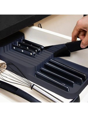 Mikasso 2 Sıra Çekmece Içi Bıçaklık 14*39 cm Bıçak Organizeri Bıçak Düzenleyici Plastik Siyah