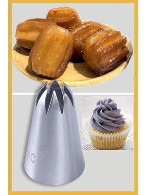 Mikasso Paslanmaz Çelik, Krema -Tulumba Tatlısı Hamuru Sıkma Ucu 1 Adet ve 4 Adet Sıkma Torbası Çelik