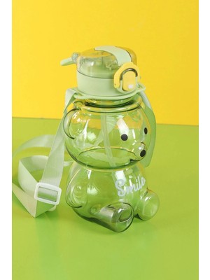 Mikasso Smile Ayıcık 800ML Su Matarası Su Şişesi Suluk Bpa Içermez Suluk (Sticker Hediyeli) Yeşil Plastik