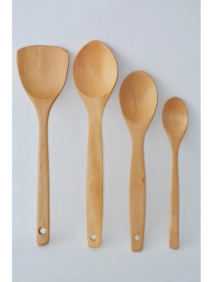 Mikasso 4 Parça Ahşap Kaşık Seti Çelik Kahverengi