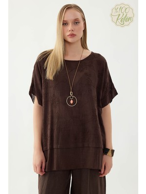Vitrin %100 Keten Çiçekli Oversize Bluz