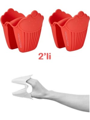 Mikasso 2'li Silikon Cupcake Kırmızı Fırın Eldiveni, Tepsi Tutacağı, Mikrodalga Tutacak, Yanmaz Eldiven Sili