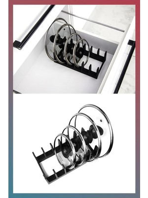 Mikasso Siyah Tencere Kapağı Düzenleyici 6 Bölmeli - Siyah Tencere Kapak Organizeri Plastik Siyah Tr