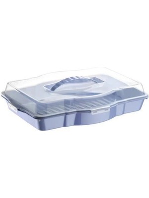 Mikasso 3in1 Kare Dikdörtgen ve Yuvarlak Borcam Taşıma Kabı 47X35X12CM Kapaklı Sunum Tepsisi Plastik Gri