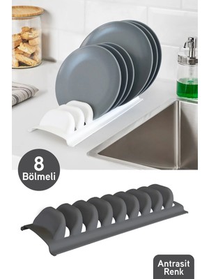 Mikasso Bulaşıklık 8 Li Tezgah Üstü Tabak Kurutmalık Antrasit Plastik Siyah