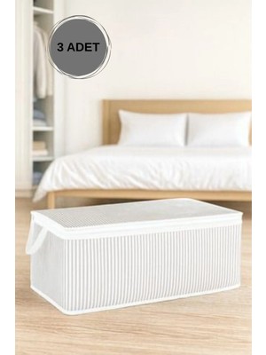 Mikasso Çizgili Büyük Boy Baza Altı ve Çekyat Tipi Hurç 70X35X20 cm 3 Adet Polipropilen 70 x 30 Gri Tr