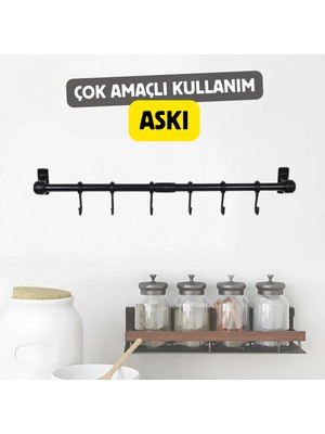Mikasso 6 Kancalı Ferforje Metal Çok Amaçlı Kahve Köşesi, Mutfak, Banyo Dekor Kupa,fincan ve Kaşıklık Askısı
