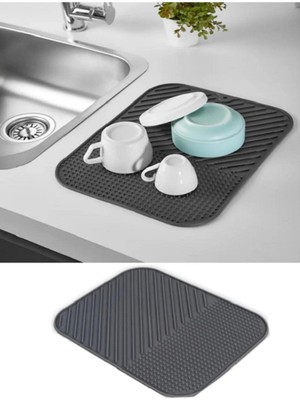 Mikasso Bulaşık Matı Gerçek Silikon Kurutma Matı Bhl 28X36 Silikon Gri