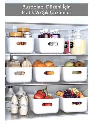 Mikasso 6 Adet 3.5 Lt Dolap Içi, Buzdolabı Düzenleyici, Banyo, Mutfak Organizeri Sepet Beyaz 24CM16CM11CM Pl