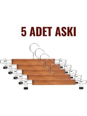 Mikasso 5 Parça 5 Adet Ahşap Askılık Mandallı Etek Askısı Elbise Askısı Etek Ahşap Metalik Ahşap Siyah Tr