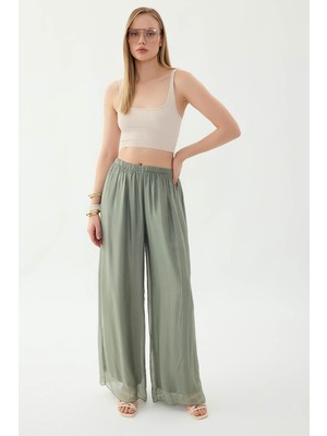 Vitrin Beli Lastikli Astarlı Ipek Pantolon