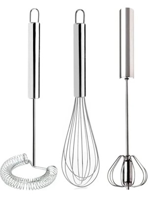 Mikasso 3'lü Çırpıcı Set, Otomatik Basmalı Çırpıcı, Tel Çırpıcı, Yumurta Çırpıcı Sos Karıştırıcı Mikser. Pas