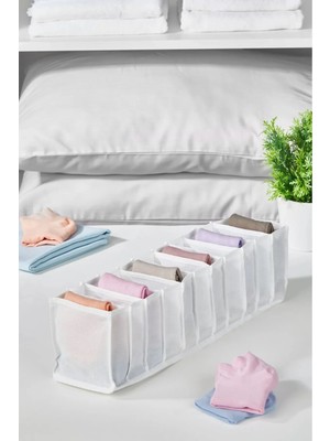 Mikasso 11 Bölmeli Çekmece Içi Katlanır Çamaşır Düzenleyici Organizer 11 x 11 x 38 cm Kumaş Beyaz