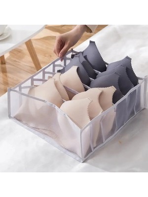 Mikasso Şeffaf Dolap Çekmece Içi Sütyen Düzenleyici (8 Bölmeli) Kumaş 50 x 70 Beyaz Tr