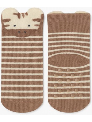 Solde 2 Çift Aynı Model Pamuklu Kaymaz Taban Bebek Çorabı – Yıkamada Bozulmayan Çizgili Zürafa Desen Set