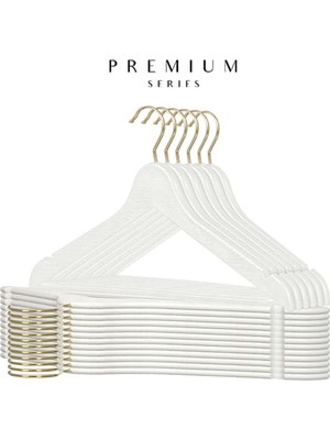 Mikasso 20 Adet Beyaz Ahşap Desenli Özel Seri Plastik Askı Kıyafet Elbise Gömlek Askısı Altın Kancalı Plasti