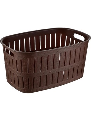 Mikasso Bambu Ahşap Görünümlü Çamaşır Sepeti 27 Lt-Kahverengi Plastik Kahverengi 30 x 50 Tr
