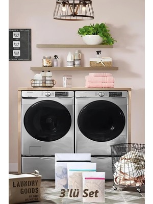 Mikasso 3 Farklı Çamaşır Yıkama Filesi Bebek Kıyafet Düzenleyici Kirli Sepeti Çamaşır Makesi Torbası Tr