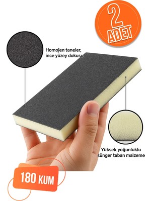 Mikasso Sünger Zımpara (180 Kum) Ahşap Mobilya Metal Tencere Tava Hobi Yatık El Zımparası Islak Kuru 2 Adet